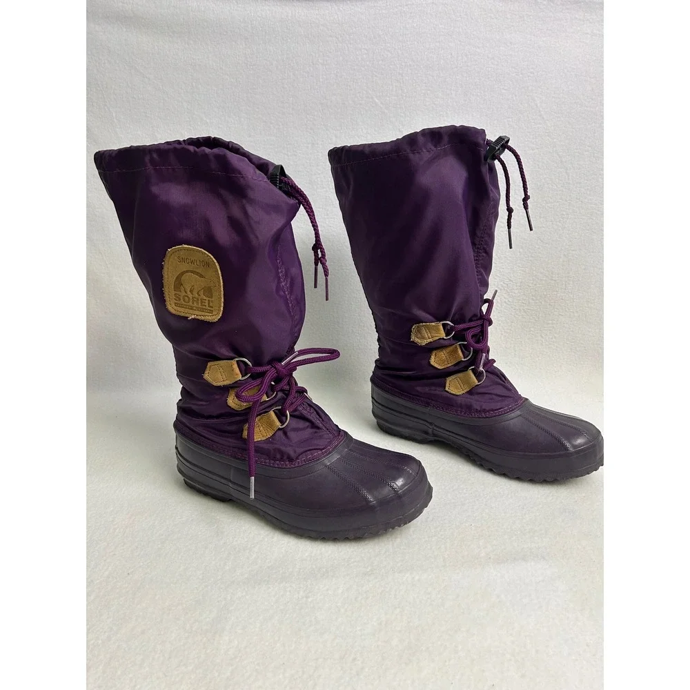 Wintercore Vintage Sorel Women 8 Purple Snowlion Waterproof Insulated Snow Boots